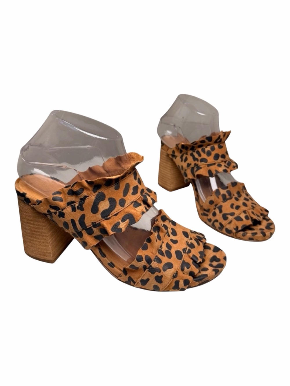 Free People Rosie Leopard Leather Ruffle Mule Heels EU 37